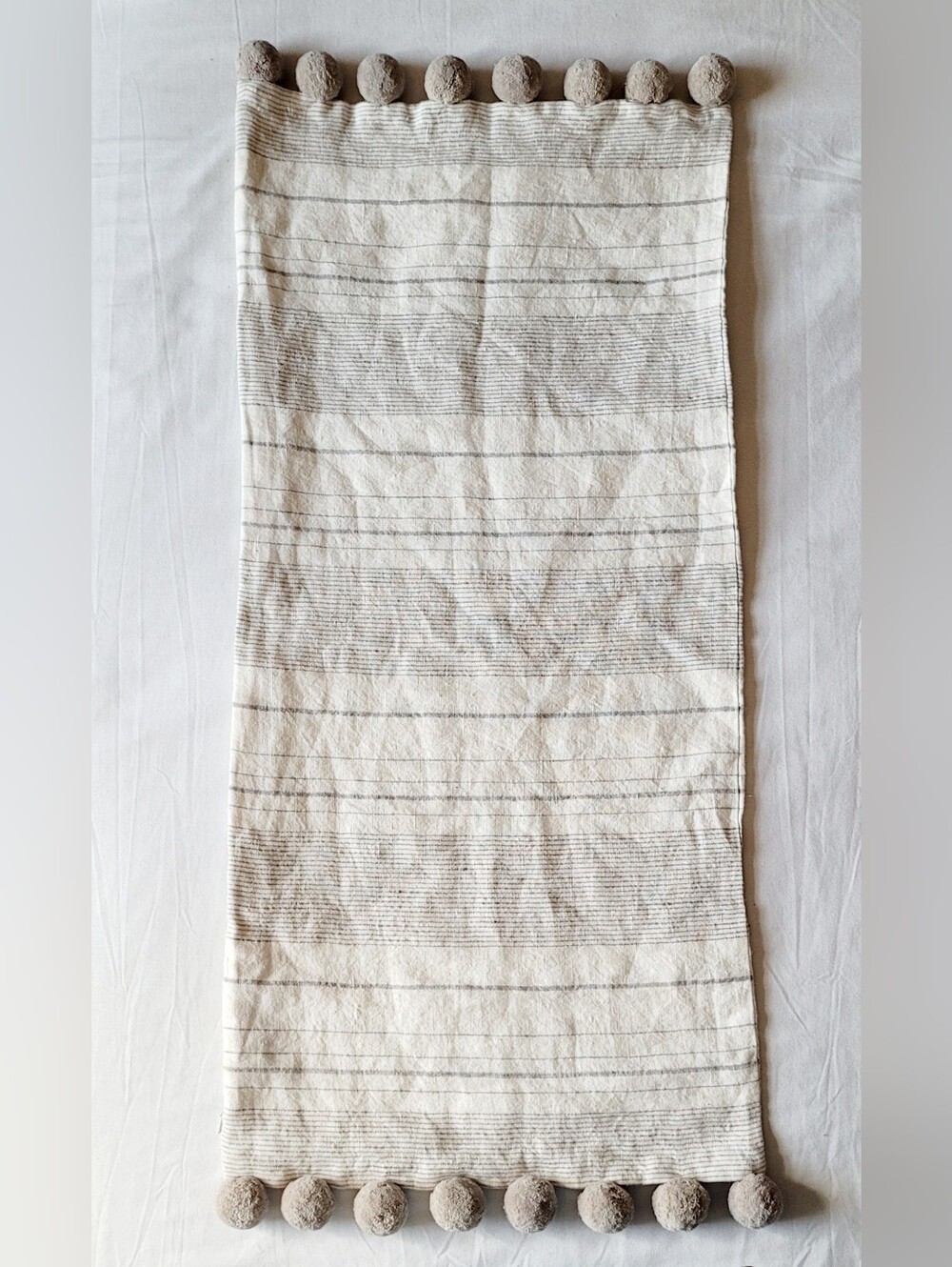 Serena & Lily Linen Long Striped Accent Pillow Cover With Pom Poms.